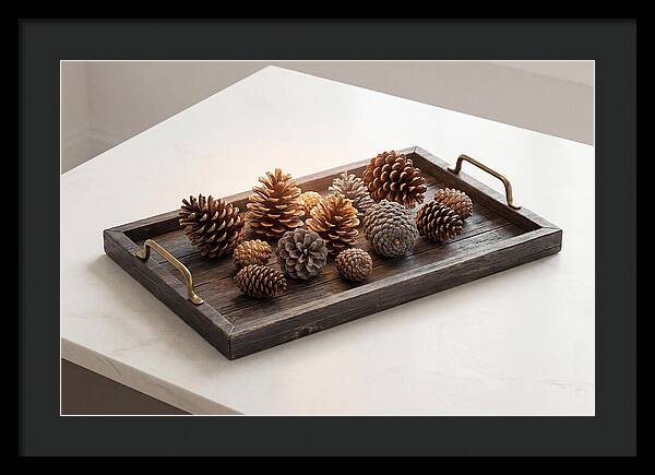 Pine Cone Collection On Rustic Tray