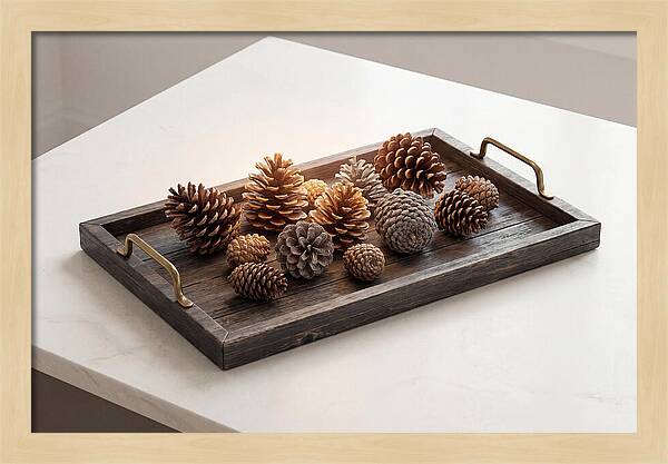 Pine Cone Collection On Rustic Tray