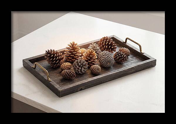 Pine Cone Collection On Rustic Tray