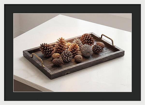 Pine Cone Collection On Rustic Tray