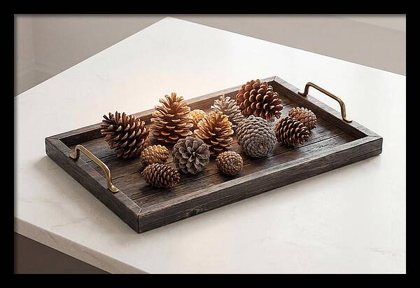 Pine Cone Collection On Rustic Tray