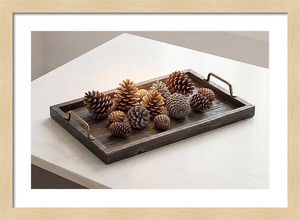 Pine Cone Collection On Rustic Tray