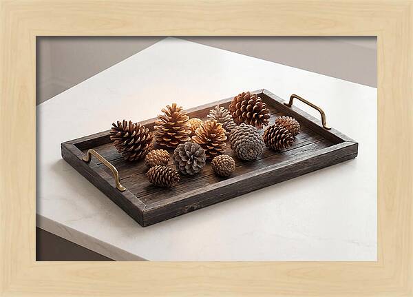 Pine Cone Collection On Rustic Tray