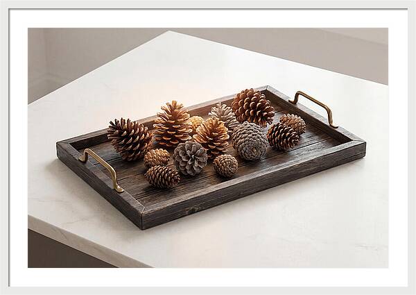 Pine Cone Collection On Rustic Tray
