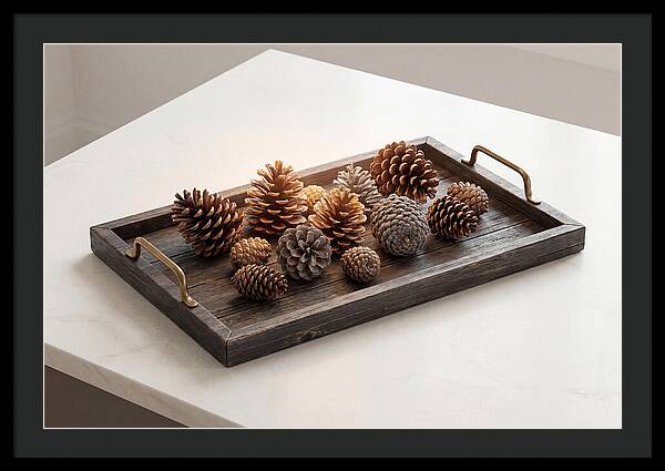 Pine Cone Collection On Rustic Tray