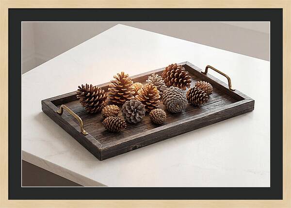 Pine Cone Collection On Rustic Tray