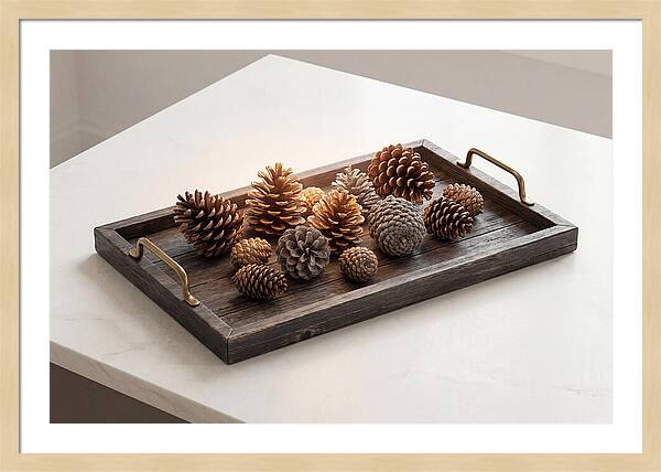 Pine Cone Collection On Rustic Tray