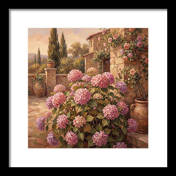 Pink Hydrangeas In A Mediterranean Garden