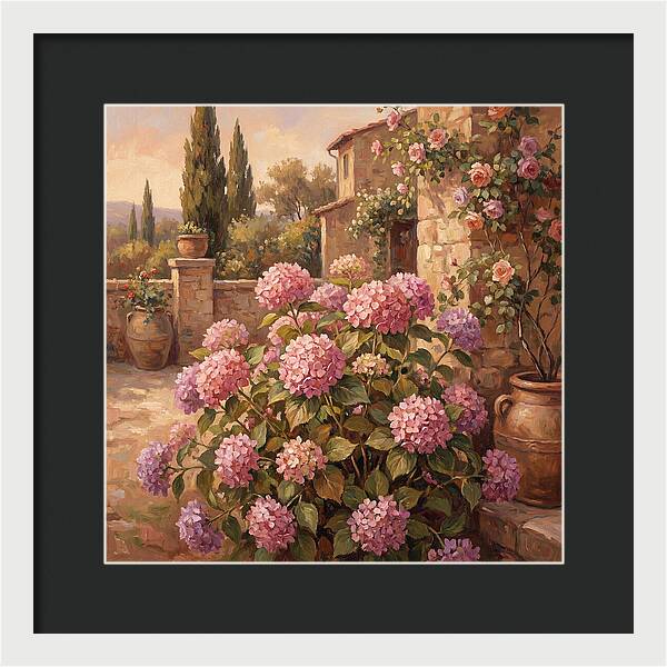 Pink Hydrangeas In A Mediterranean Garden