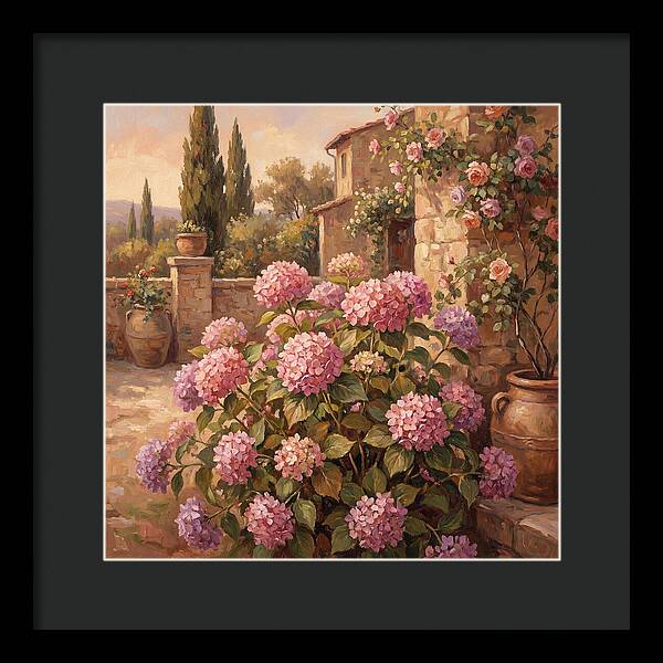 Pink Hydrangeas In A Mediterranean Garden