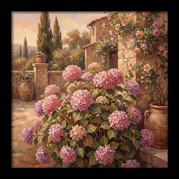 Pink Hydrangeas In A Mediterranean Garden