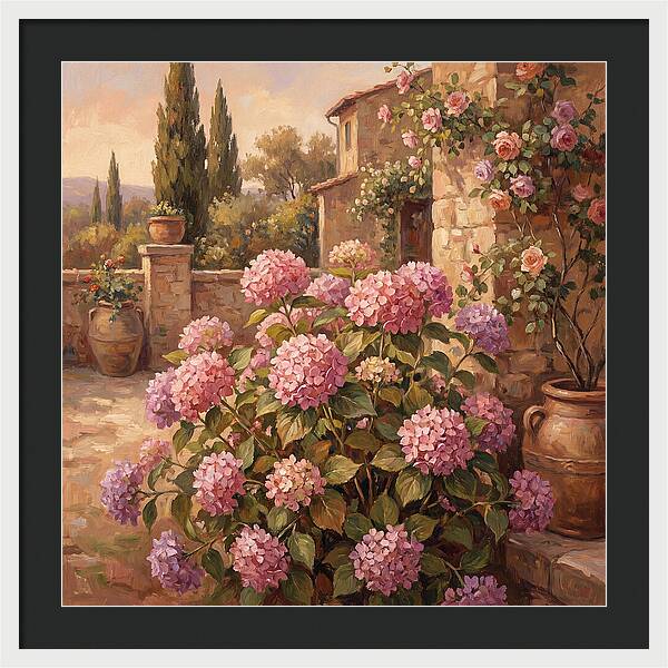 Pink Hydrangeas In A Mediterranean Garden