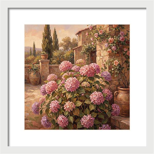 Pink Hydrangeas In A Mediterranean Garden