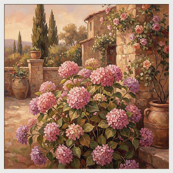 Pink Hydrangeas In A Mediterranean Garden