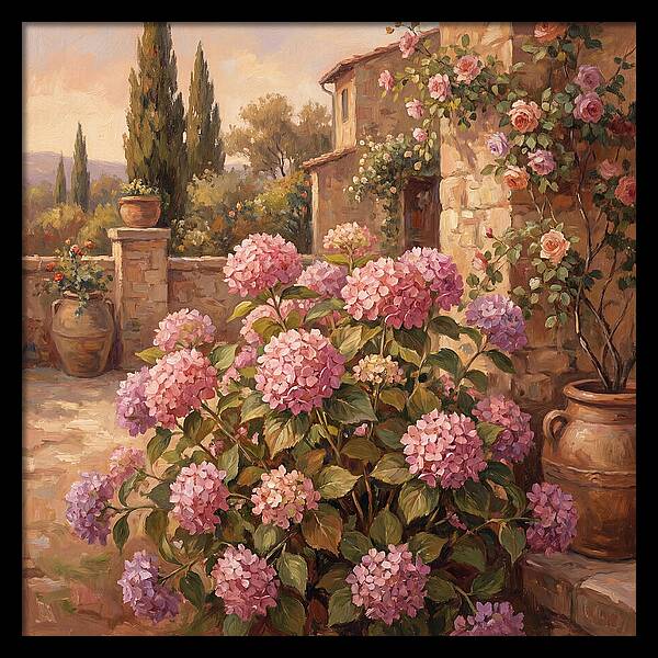 Pink Hydrangeas In A Mediterranean Garden