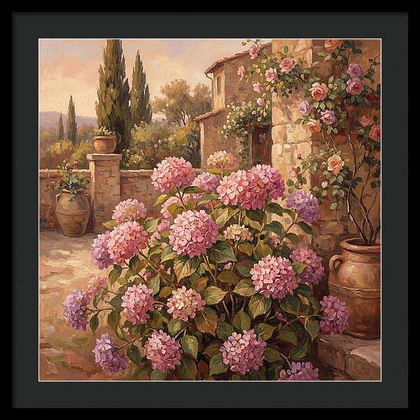 Pink Hydrangeas In A Mediterranean Garden