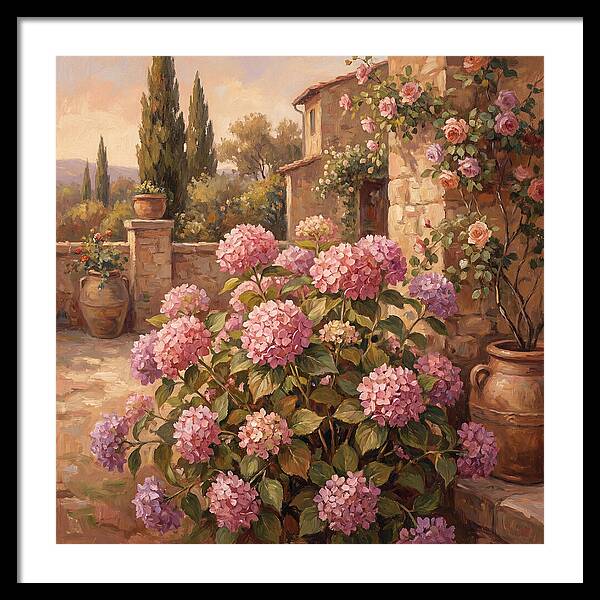 Pink Hydrangeas In A Mediterranean Garden