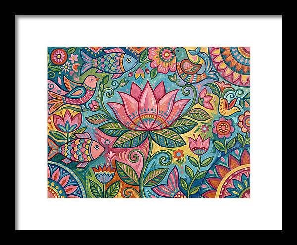 Pink Lotus And Vibrant Folk Art
