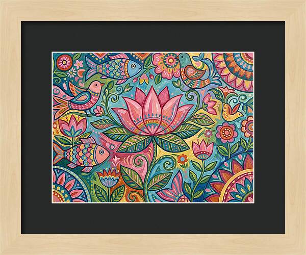 Pink Lotus And Vibrant Folk Art