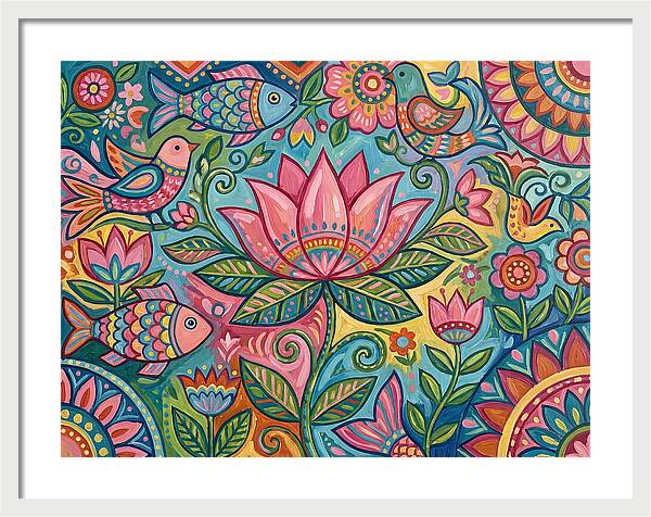 Pink Lotus And Vibrant Folk Art