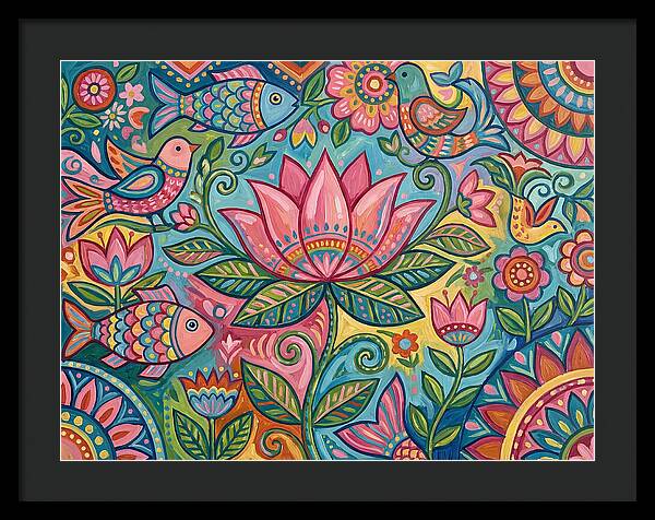 Pink Lotus And Vibrant Folk Art