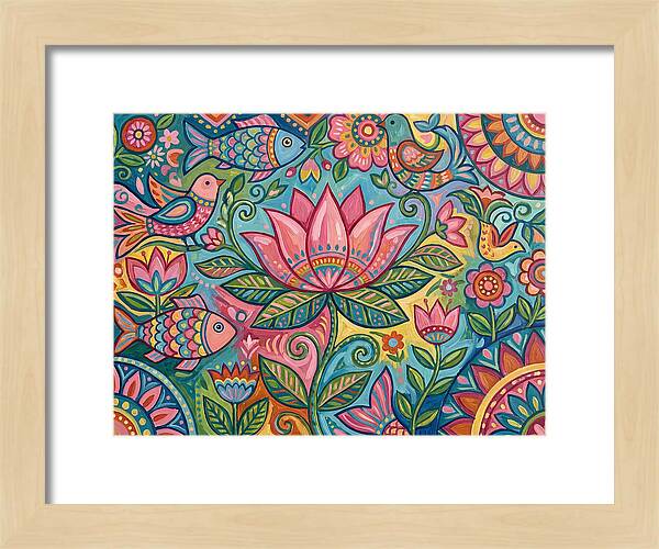Pink Lotus And Vibrant Folk Art