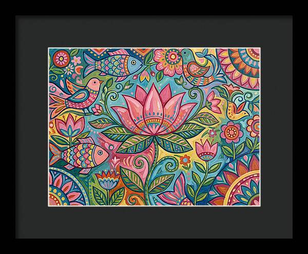 Pink Lotus And Vibrant Folk Art