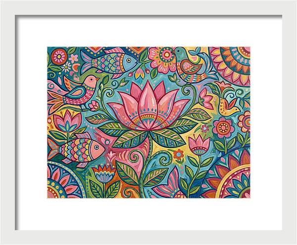 Pink Lotus And Vibrant Folk Art