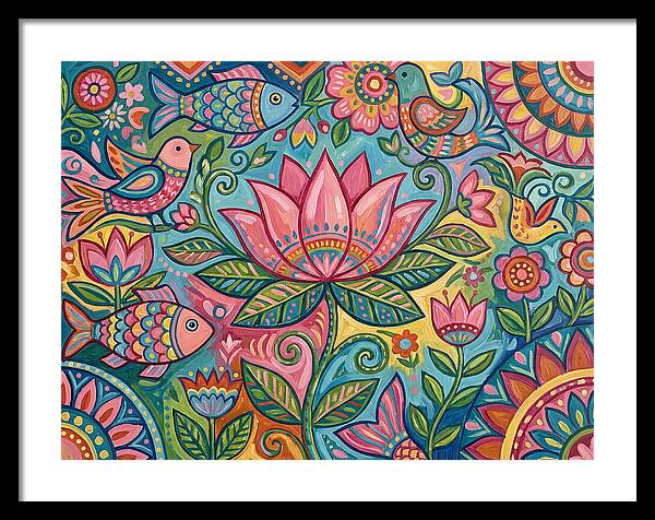Pink Lotus And Vibrant Folk Art