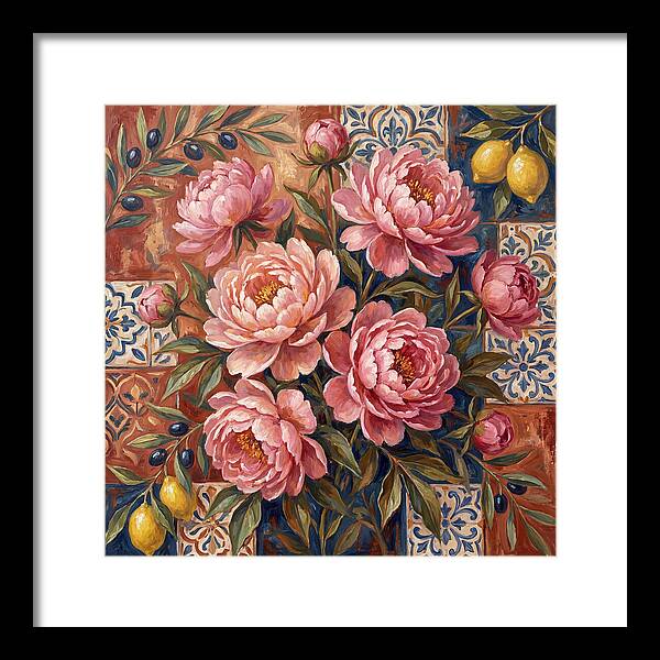 Pink Peonies Against Tiles