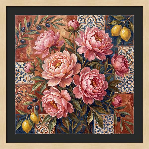 Pink Peonies Against Tiles