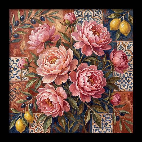 Pink Peonies Against Tiles