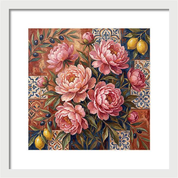 Pink Peonies Against Tiles