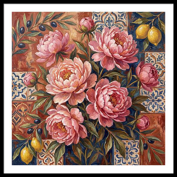 Pink Peonies Against Tiles