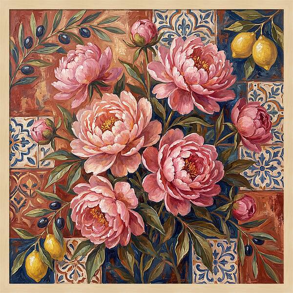 Pink Peonies Against Tiles