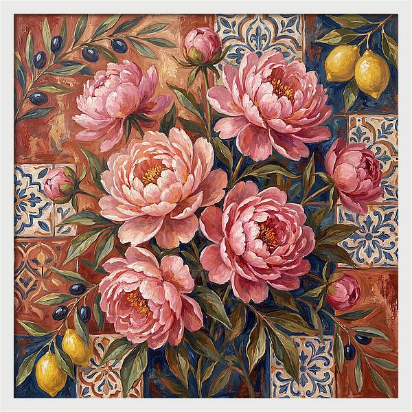 Pink Peonies Against Tiles