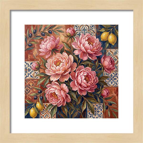 Pink Peonies Against Tiles