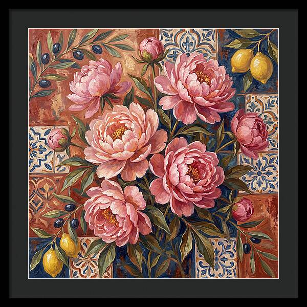 Pink Peonies Against Tiles