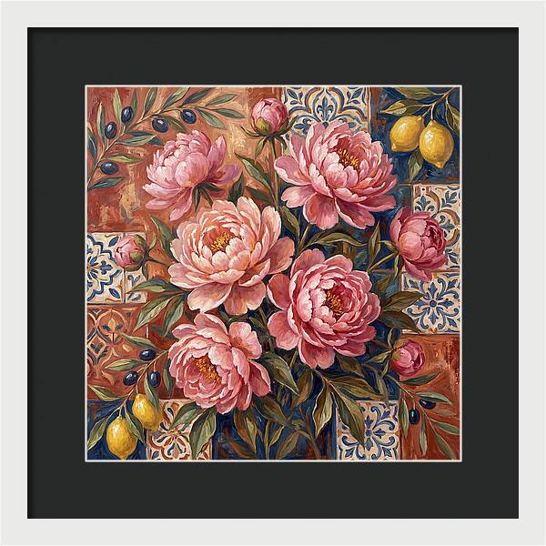 Pink Peonies Against Tiles