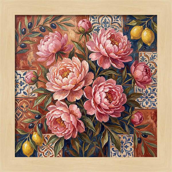 Pink Peonies Against Tiles