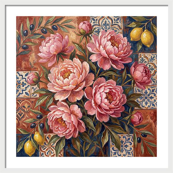 Pink Peonies Against Tiles