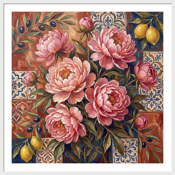Pink Peonies Against Tiles