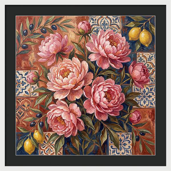 Pink Peonies Against Tiles