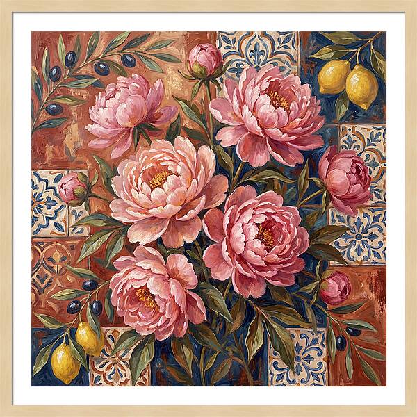 Pink Peonies Against Tiles
