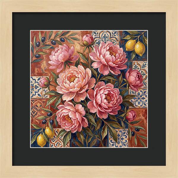 Pink Peonies Against Tiles