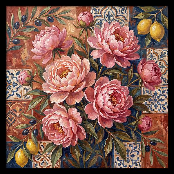 Pink Peonies Against Tiles