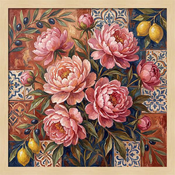 Pink Peonies Against Tiles