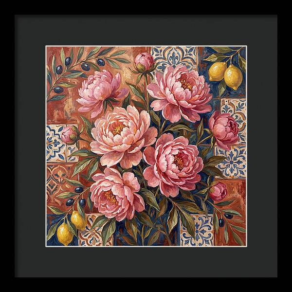 Pink Peonies Against Tiles