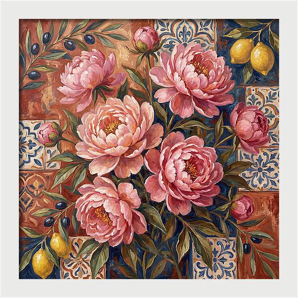 Pink Peonies Against Tiles