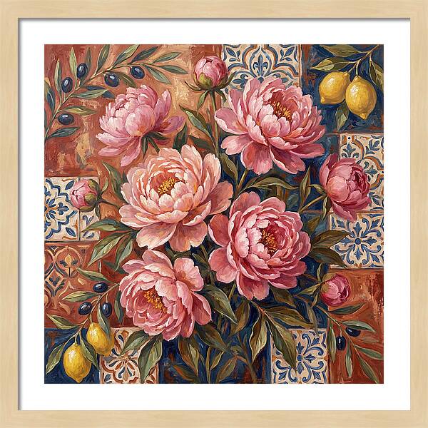 Pink Peonies Against Tiles